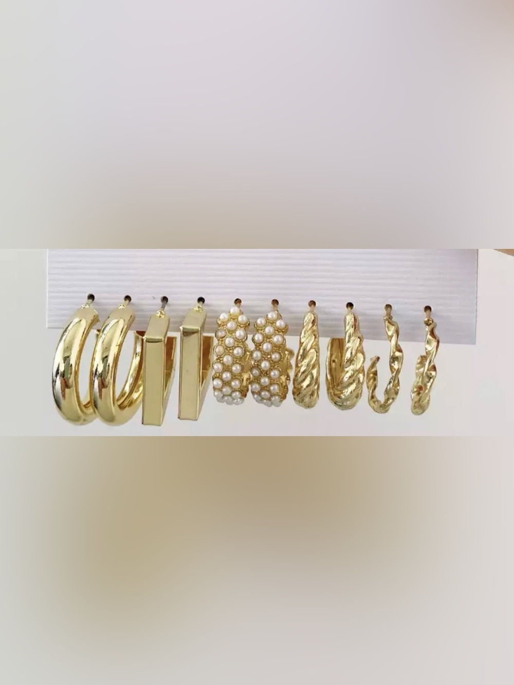 Gold Tone Mixed Hoop and Stud Earring Set - Women Jewelry